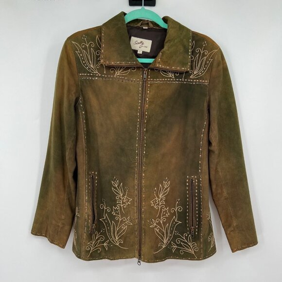 SCULLY Distressed Suede Leather Fully Lined Jacket w/ Embroidery & Sequins Elabo - Picture 1 of 12